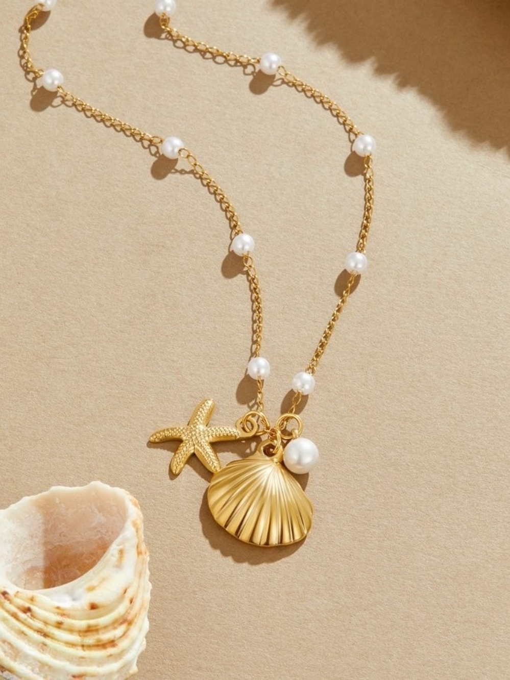 18K Gold Plated Stainless Steel Coastal Charm Necklace